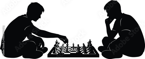 Two men playing chess silhouette illustration showing strategic thinking competition intellectual board game concept isolated on white background leadership decision strategy