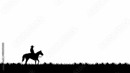 Cowboy riding horse in silhouette against white background