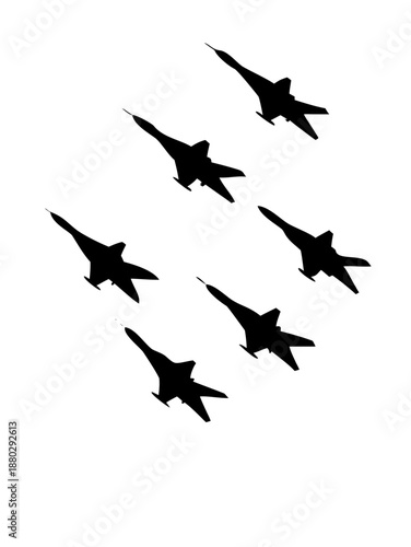 Military Jet Fighter Formation Silhouette - Air Force Squad Aviation Vector Art