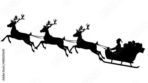 Santa Sleigh Silhouette - Reindeer Team with Christmas Gift Boxes Vector Icon
