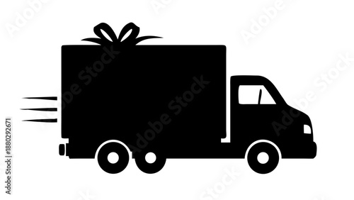 Fast Delivery Gift Truck Icon - Express Birthday Present Parcel Service Vector Silhouette