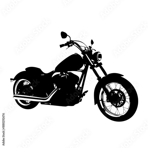 Classic Chopper Motorcycle Silhouette - Custom Cruiser Motorbike Vector Icon