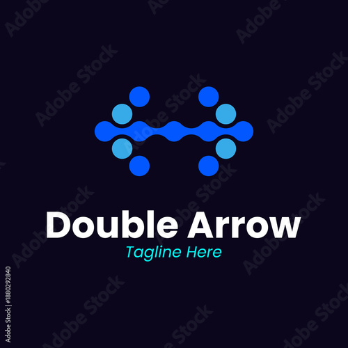 Professional double arrow logo with connectivity points. Perfect for data exchange, networking, infrastructure, and communication tech. Modern blue icon for digital business and integration
