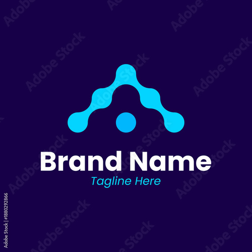 Abstract A initial logo with a detached central node. Minimalist icon for decentralized technology, data points, and modern networking. Clean blue graphic for professional branding and tech