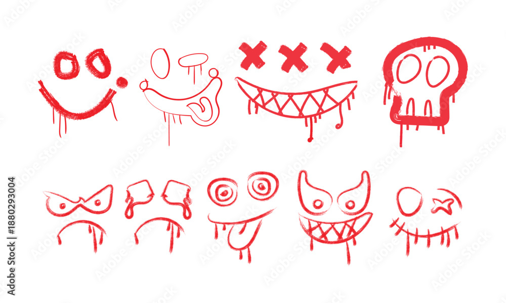 Obraz premium a collection of red cartoon faces with various expressions