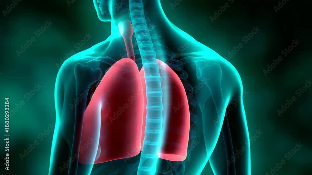 Human Lungs and Respiratory System 3D Medical Illustration in X-Ray ...