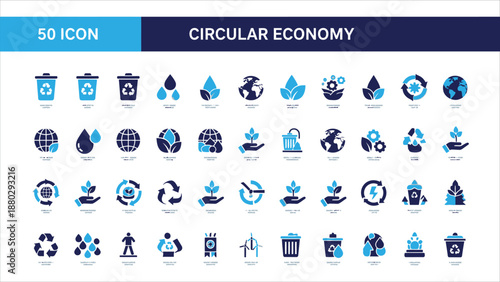 Circular economy icon set collection. Simple color fill vector.