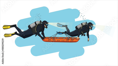 Divers carrying a person to safety.