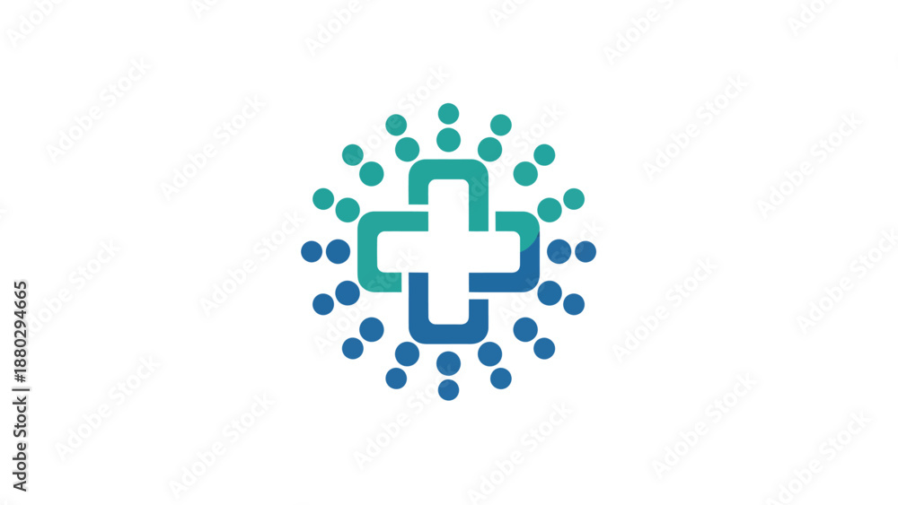 Fototapeta premium Abstract Medical Cross Symbol with Digital Dots.