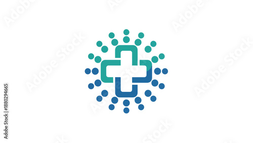 Abstract Medical Cross Symbol with Digital Dots.