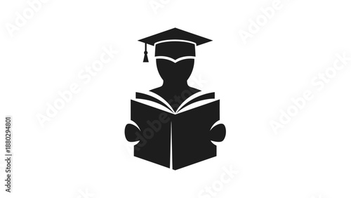 Graduate student silhouette reading a book, symbolizing education and knowledge.