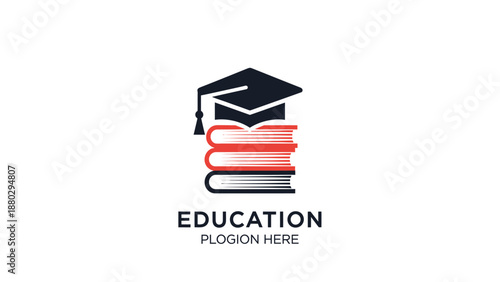Graduation Cap and Stack of Books Logo for Education.