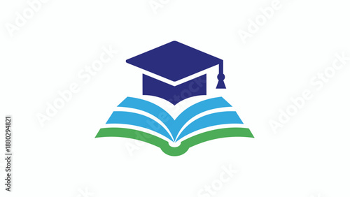 Graduation Cap on Open Book Symbolizing Education and Knowledge.