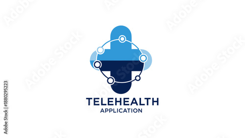 Telehealth Application Logo with Abstract Medical Cross and Network Connections.
