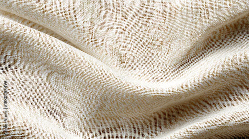Close-up of Draped Light Beige Burlap Fabric Texture