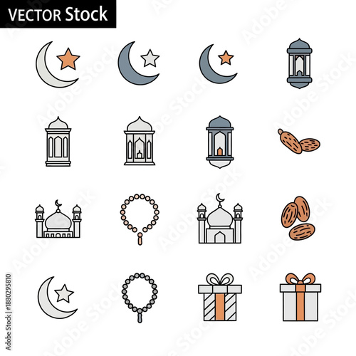 Ramadan Kareem Islamic Symbols Icons.