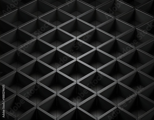 Black geometric grid with repeating diamond pattern and shadow