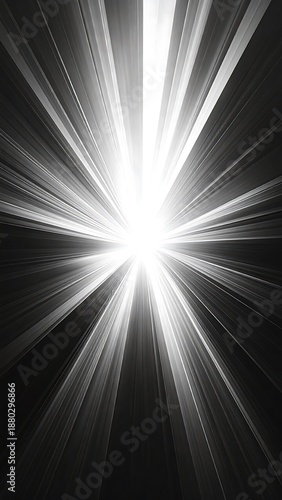 Radiant bursts emanate from a central white light against a dark background, creating a dynamic, energy-filled scene