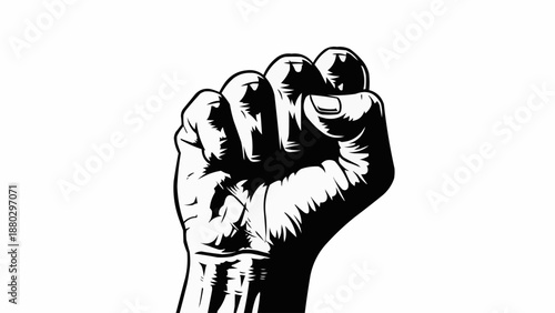 Raised fist symbol of power and protest.