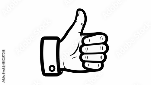 Hand giving a thumbs up gesture in black and white outline.