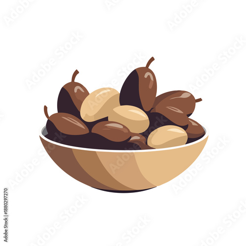 Bowl of Dates Kurma Fruit Flat Vector Illustration