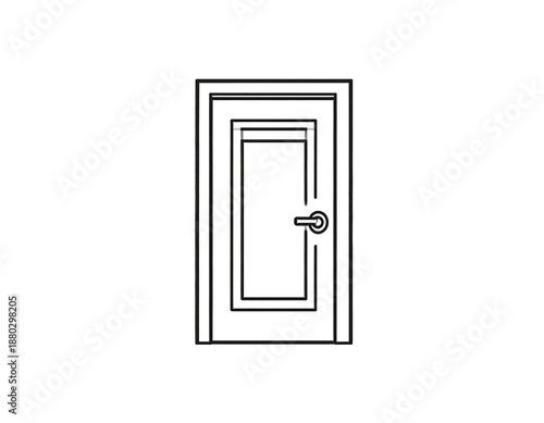 Black and white line drawing of a closed doorway