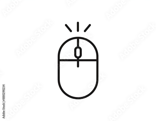 Black and white line drawing of a computer mouse with clicking indicator