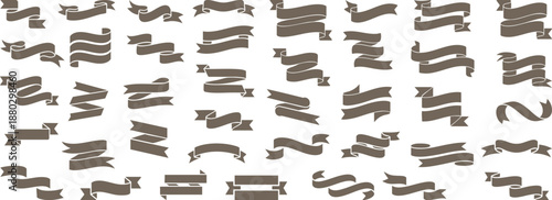 Set of detailed ribbon  clipart, classic flowing banner-style ribbons with elegant curves, Vintage blank ribbons banner set against a white background.