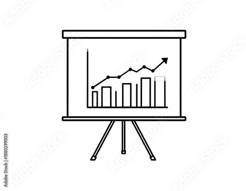 Black and white presentation board with bar and line graphs