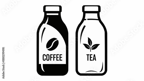 Two bottles one with coffee and one with tea.