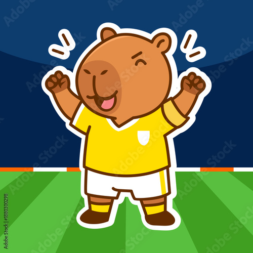 Happy Capybara Celebrating Soccer Victory