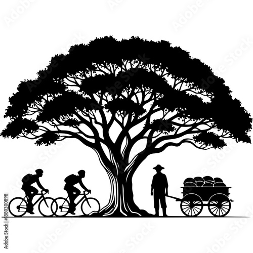 Cyclists and Tree Silhouette