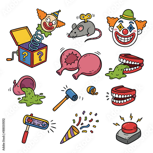 April Fools Day Prank Objects Set.