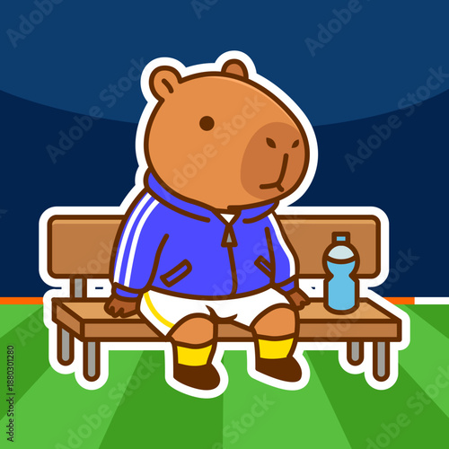 Cute Capybara Athlete Resting on Sideline