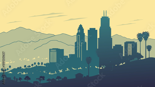Los angeles skyline vibrant art capturing iconic cityscape in stunning detail. Suitable for travel blogs, city guides, and promotional material.