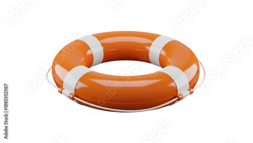 Orange Life Ring with White Stripes on White Background