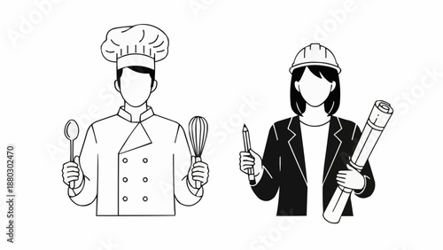 Chef and Architect Profession Illustration.