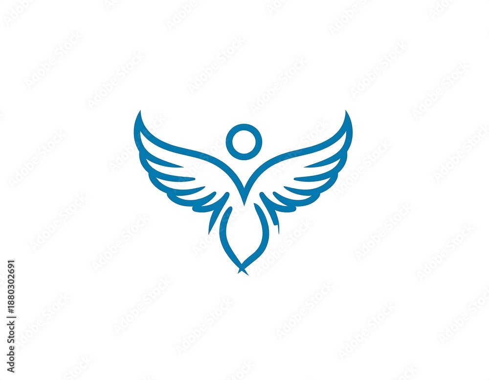 Obraz premium Blue minimalist design depicting a person with extended wings