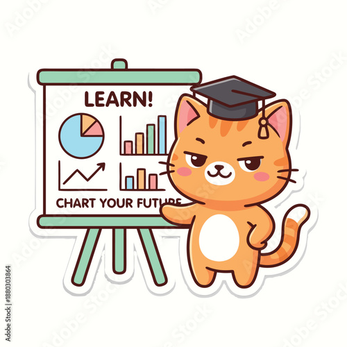 Cute Cat Professor Teaching Business Analytics.
