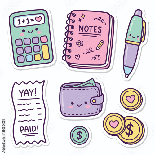 Cute Financial and Educational Stationery Stickers Set.