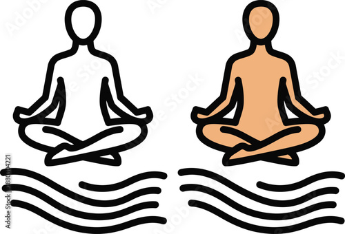 Meditative figures finding inner peace and balance above flowing waves illustration