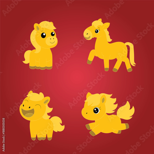Adorable Golden Cartoon Ponies Illustrator Set