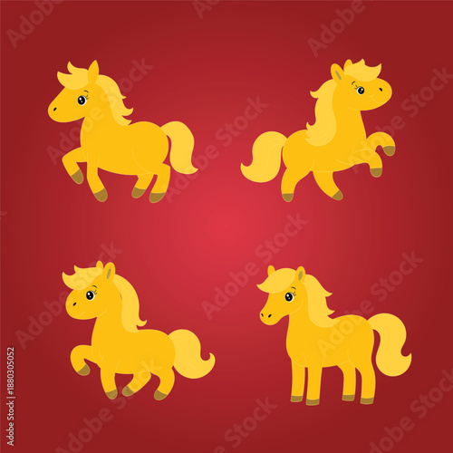 Adorable Golden Cartoon Ponies Illustrator Artwork