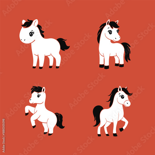 Cute White Cartoon Ponies Sticker Set