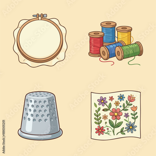 Embroidery tools and supplies set.