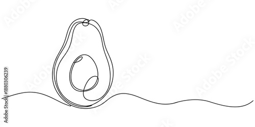 Continuous one single minimal line drawing avocado, Avocado Single Line Icon, A half of avocado superfood line art illustration, white background, Sketch and Doodle Design. pro vector.