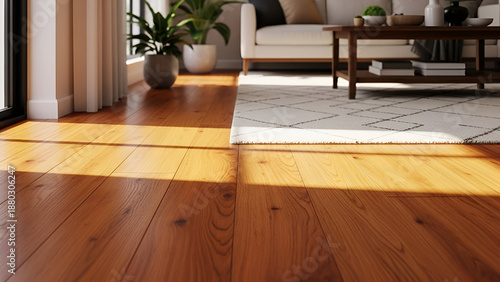Warm Wooden Floor Interior with Natural Sunlight