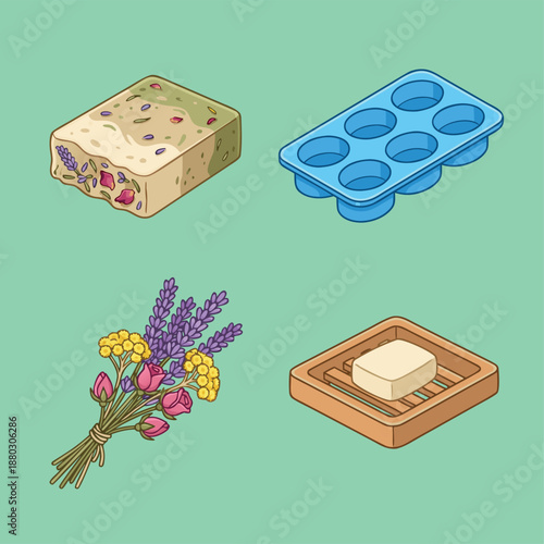 Handmade Soap Making Kit with Lavender and Rose Petals.