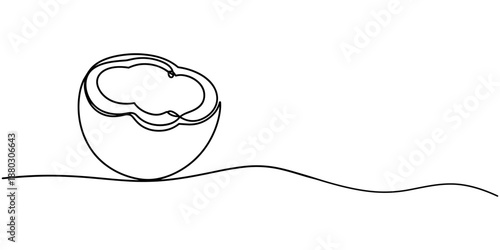 Coconut simple vector line illustration. Single line art drawing, Coconut continuous one line drawing set. Outline coconut fruit icon collections isolated on a white background. Editable stroke.