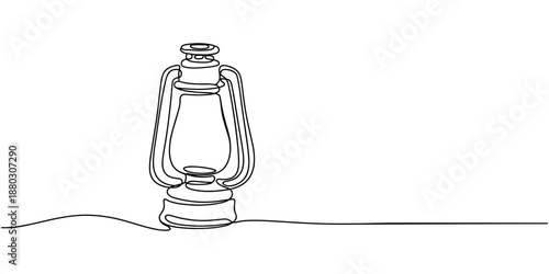 Abstract vintage kerosene lamp or lantern , continuous one line art hand drawing sketch, Kerosene lantern one line continuous. Line art paraffin lamp. Hand drawn vector art, Camping backpack vector.